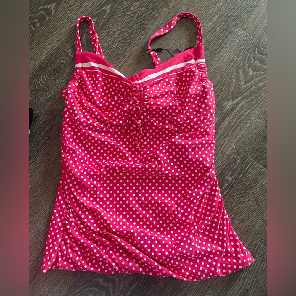 Pink White Polka Dot Tankini Top Swimsuit Separates 34C New